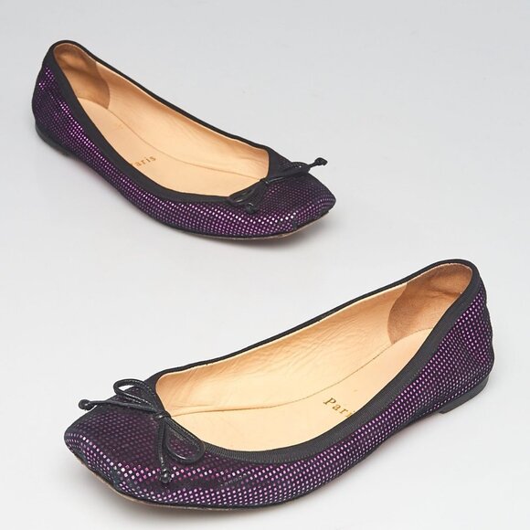 Christian Louboutin Black/Metallic Purple Fabric Rosella Ballet Flats Size 5 - Picture 1 of 5